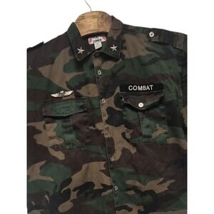 Combat Men's Camouflage Shirt Streetwear Embroidery 3XL Mising 4th Button